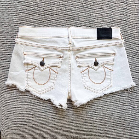 True Religion White Joey Cut Off Low Rise Super Short Shorts size 27 - Picture 5 of 13